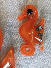 Vtg Mcm Lucite Abalone 3 Seahorses Set Wall Hangings Shell Art Tangerine Orange