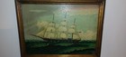 Antique Original Oil On Canvas Nautical Seascape W frame