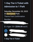 Two Disneyland One-day Tickets Dec 2025
