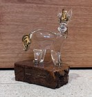 Vintage Hand Blown Glass Unicorn Figurine Gold Trim Burl Wood Base 2 5    Tall