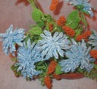 Vtg French Glass Beaded Flower Arrangement Table Decor Wood Planter Spider Mums