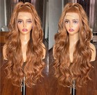 Long Hd Transparent Lace Front Wig Auburn Red Red Blonde Human Hair Wavy Curls