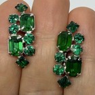 Vtg Art Deco Green Rhinestone Emerald Cut Princess Cocktail Earrings Screwback
