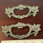 Antique Bronze Ornate Basket Floral Bouquet Victorian French Provincial Handles