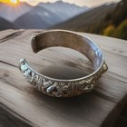 Vtg Nepal Sterling Silver Floral 7     Repousse Wide Cuff Bracelet 45 6g