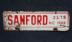 1968 Sanford North Carolina License Plate Town Topper Tag