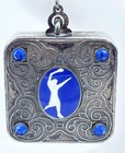 Antique Art Deco Jeweled Silver-plate Rouge And Powder Compact W  Tennis Player