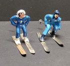 Pair Of Vintage Barclay Manoil Skiers Lead Figurines W  Skis  Poles   1930-40 s 