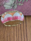 Enameled Metal Bejeweled Pink   White With Pearl On Top Trinket Hinged Box