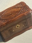Antique 19th Century Hand Carved Solid Walnut Wood Brass Inserts Jewelry Box