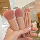 5-piece Professional Makeup Brush Set With Mirror   Travel Case Pink