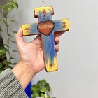 Vintage Mexican Folk Art Milagros Cross Clay Hand Paintin