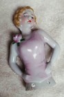Vtg 1920 s Pin Cushion Doll Pink Dress W China Flower  Japan 3 5 8  Tall Euc