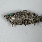 Vintage Antique Chinese Sterling Articulated Fish Vinaigrette Pendant Turquoise