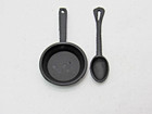 Vintage Dollhouse Miniature Black Cast Iron Pan Skillet   Serving Spoon