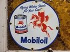 Vintage Mobil Porcelain Sign Old Gas Pump Plate Oil Can Service Station Pegasus