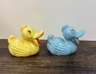 Vintage Lot Of 2 Hard Plastic 3    Toy Duck Rattles Baby Infant Duckies Blue
