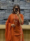 Women s Embroidered Cotton Kurta Pant Set   Floral Embroidered Indian Suit