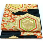 4515  Japanese Vintage Fukuro Obi Belt Kimono Fabric Silk Traditional Black