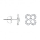 Solid 925 Sterling Silver Cz Cubic Zirconia Flower Stud Screwback Earrings
