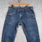 Levis 511 Jeans Mens 34x34 Blue Denim Buckle Back Cinch Waist Skinny Fit