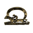 Vintage England Brass Equestrian Horseshoe Horse Jockey Letter Holder Office
