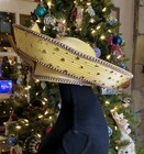 Vintage Donna Vinci Couture Hat Yellow  Leaf Rhinestone Embellishments  With Box