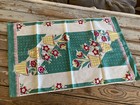 Vintage Linen Cotton Kitchen Dish Towel Potted Flowers Green Screenprint 1950s