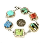 Vintage Navajo Sterling Silver 925 Turquoise Coral Southwestern Link Bracelet Nc