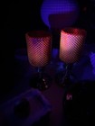 Vintage Faroy Amberina Diamond Point Brass Pedestal Votives