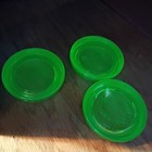 3 Hazel Atlas Uranium Vaseline Green Glass Furniture Coaster Glide Votive Caster