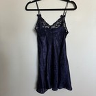 Vtg Victoria s Secret Gold Label Nightie Satin Lace Chemise Slip Navy Floral S