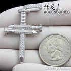 925 Sterling Silver Bling Cz Silver 3d Nail Cross Charm Pendant asp139