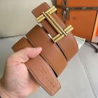 Authentic Hermes H Belt Brown Belt Double Palm Stripe Width 3 8cm Long 105cm