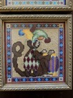  4   Needlepoint  Monkey Wall Art Framed Jester Juggler Parrot Palm Tree