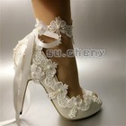 Su cheny Ribbon Anklet White Ivory Satin Open Toe Heel Wedding Bridal Shoes Size
