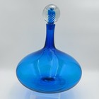 Vintage Blenko Joel Myers Era Cobalt Blue Large Art Glass Decanter Swirl Stopper