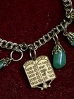 Vintage Gold-tone Judaica Charm Bracelet W  Green Teardrops