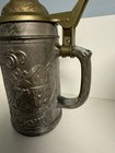 Vintage German Style Embossed Metal Beer Stein - Lidded Tavern Scene Relief