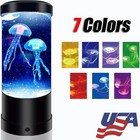 New Led Jellyfish Clownfish Lamp 7-color Aquarium Mood Night Light Usb Black Us