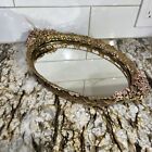 Vintage Jeweled Oval Vanity Mirrored Floral Perfume Tray 13 1 8    X 8 1 4    X 2   