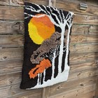 Vtg Retro Latch Hook Mid Century Wall Art Sunset W trees Shag Tapestry 27 X 39