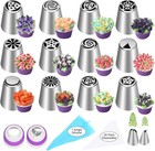 47 Pcs Russian Piping Tips Set  12 Flower Frosting Nozzles Icing Tips For Cake D