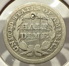 1850 Seated Liberty Half Dime 5c Silver Us Coin Holed