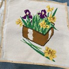 Vintage 70s Cross Stitch Needlepoint Iris Daffodil Wall Hanging pillow 15   x15   