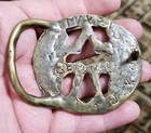 Vtg 70 s Brutalist Gemini Zodiac Sign Round Solid Brass Astrology Belt Buckle