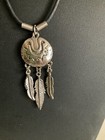 Vintage Native American Silver Tone Pendant Leather Cord Necklace