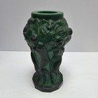 Art Deco Nude Nymphs With Grapes Vase Green Malachite Glass  1930s