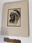Vintage 1944 Chicago Artist Vern Stake  Pencil Drawing Title American Indian 