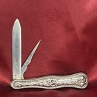 Antique 19thc Coin Silver Two Blade Folding Fruit Knife With Seed Pick Marked